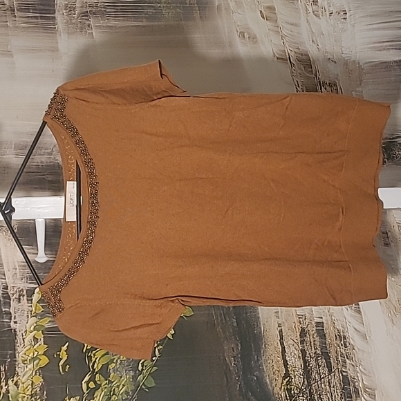 Ann Taylor Loft Women Large petite golden bronze sweater bead embellishments top - Picture 1 of 7
